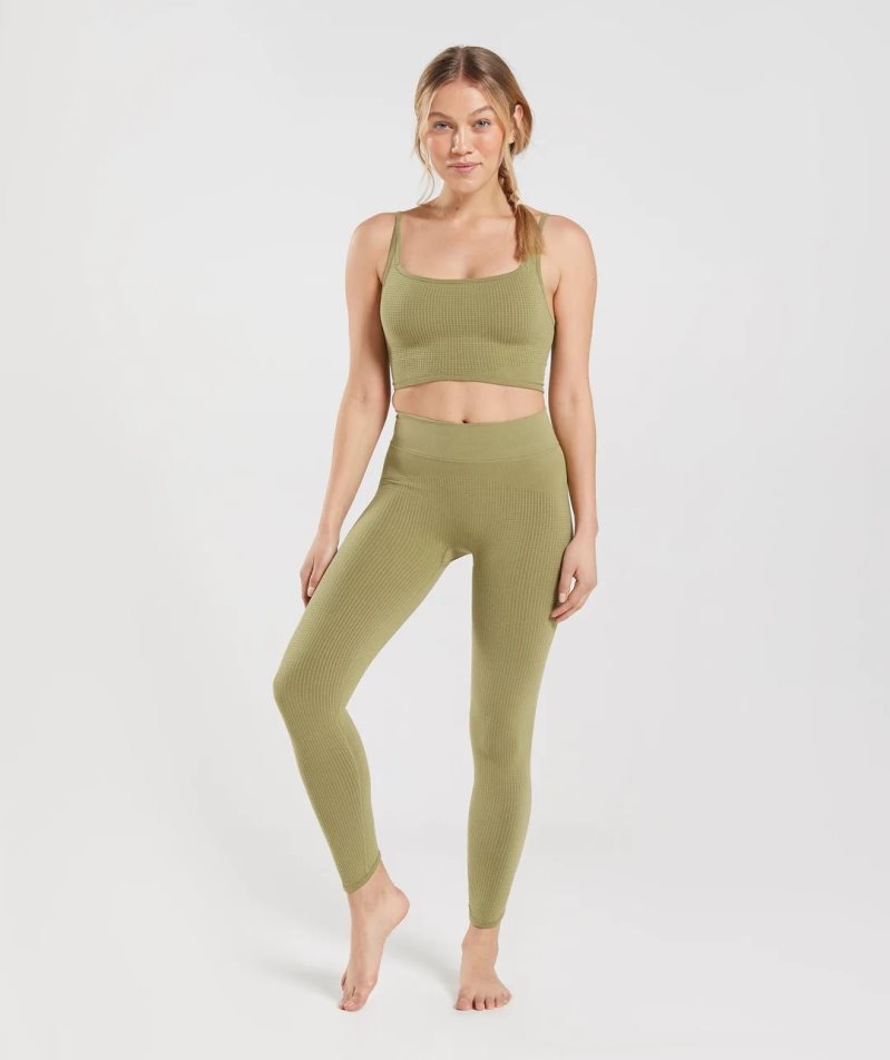 Women's Gymshark Pause Seamless Leggings Olive | NZ 2WVKFA